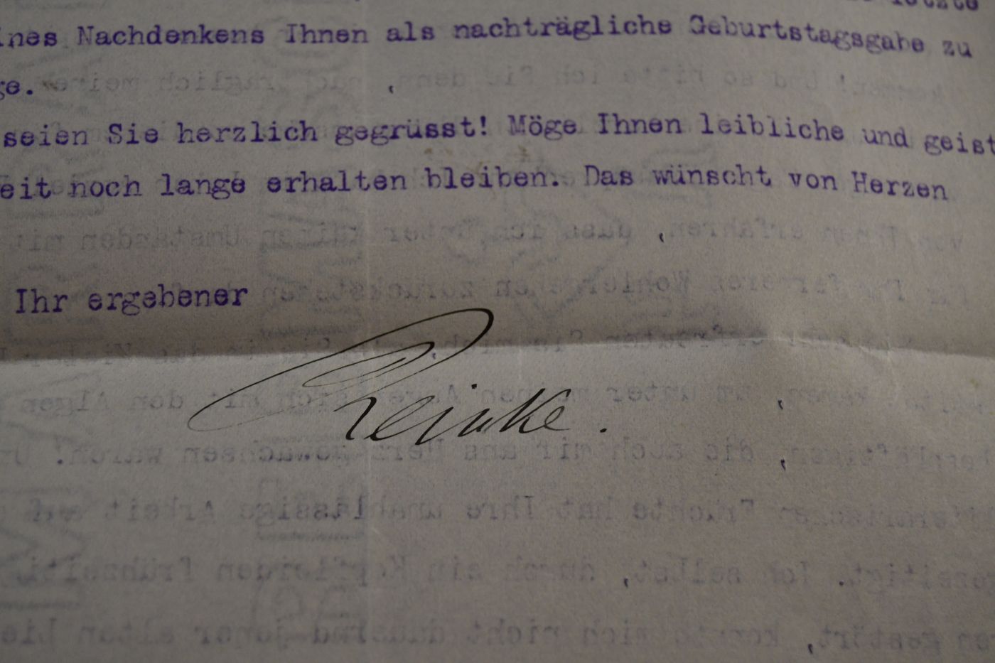 Maschinenschriftlicher Brief des deutschen Botanikers Johannes Reinke (1849-1931) an den Danziger Lehrer und Botaniker Konrad Lakowitz (1859-1945) vom 20. August 1929. Beigegeben eine handschriftliche Postkarte von Johannes Reinke an Konrad Lakowitz vom 14.10.1929.