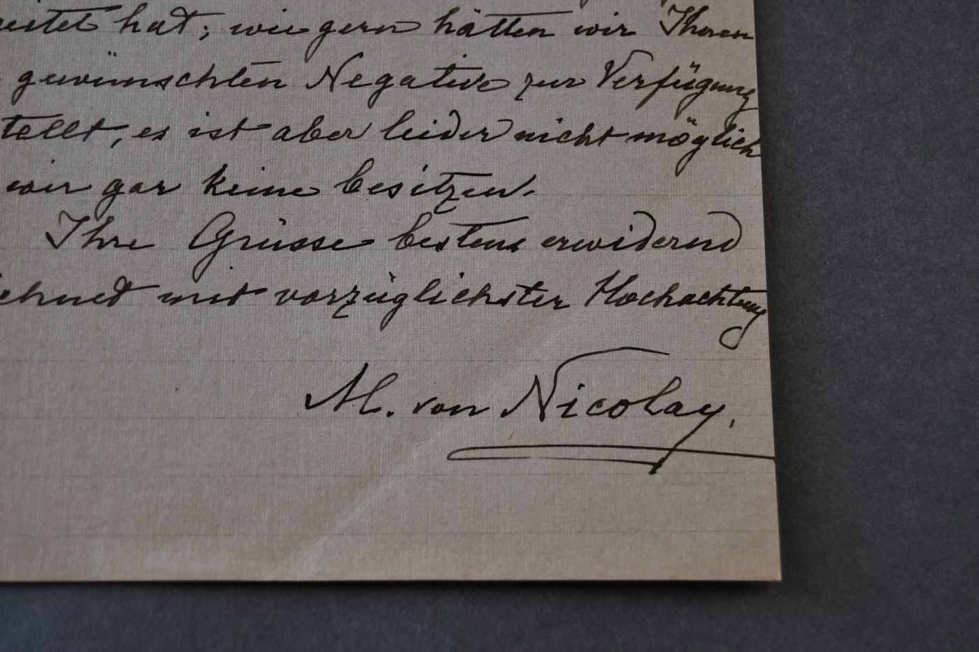 Handschriftliche Brief der Besitzerin von Monrepos (Wyborg) Marie Alexandrine von Nicolay (1866-1942) an den Danziger Lehrer und Botaniker Konrad Lakowitz (1859-1945) vom 10. September 1924.