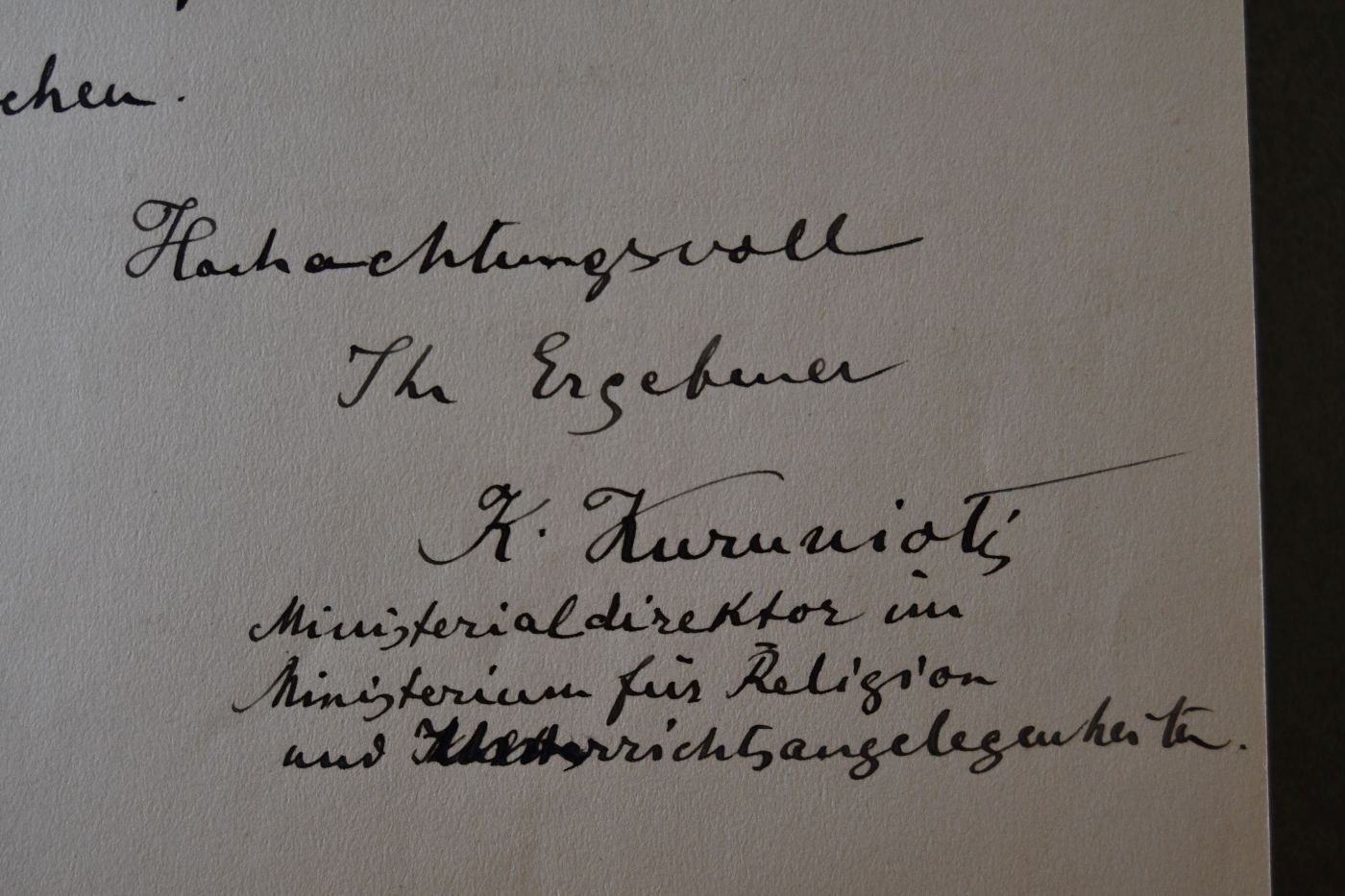 Handschriftliches Schreiben des griechischen Archäologen Konstantinos Kourouniotis (1872-1945) vom 31. Januari1928 an den Danziger Lehrer und Botaniker Konrad Lakowitz (1859-1938).