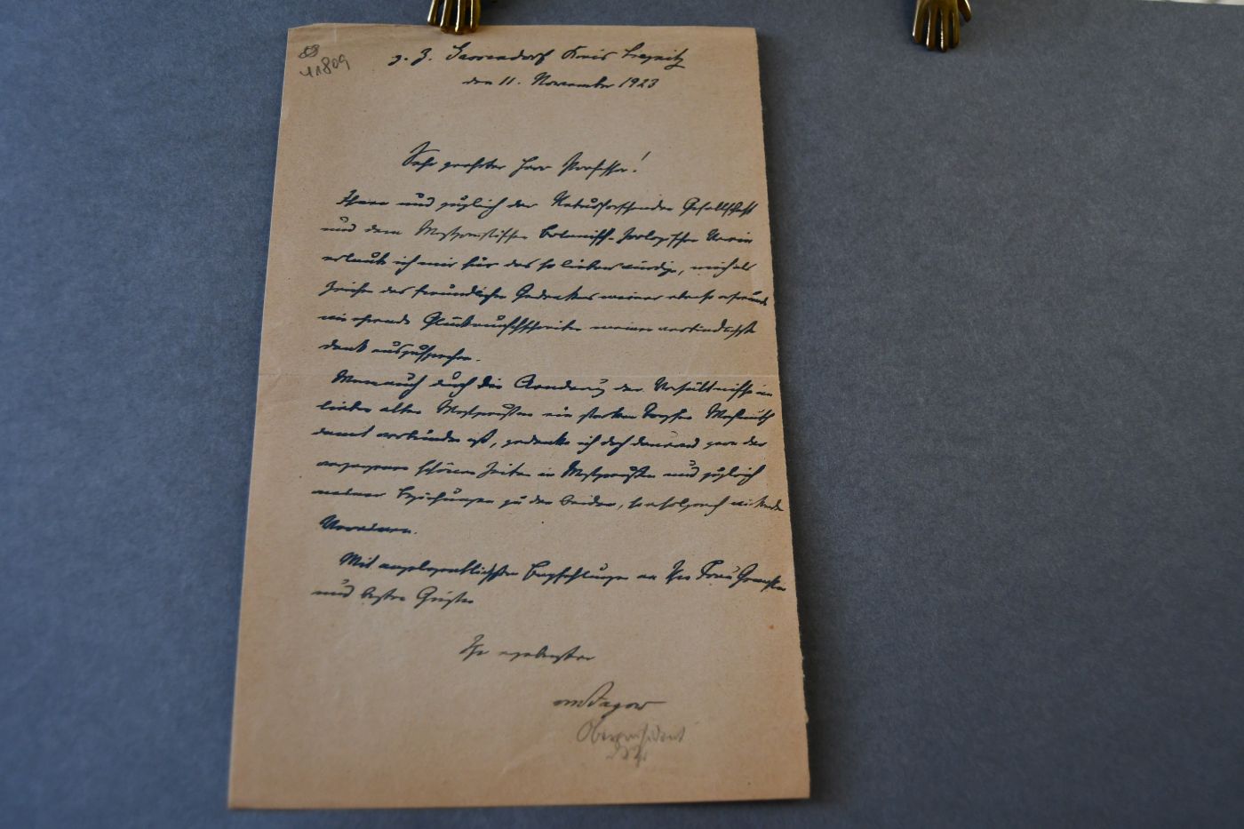 Handschriftlicher Brief des Oberpräsidenten von Westpreußen Ernst Ludwig von Jagusch (1853-1930) vom 11. November 1923 an den Danziger Lehrer und Botaniker Konrad Lakowitz (1859-1938).