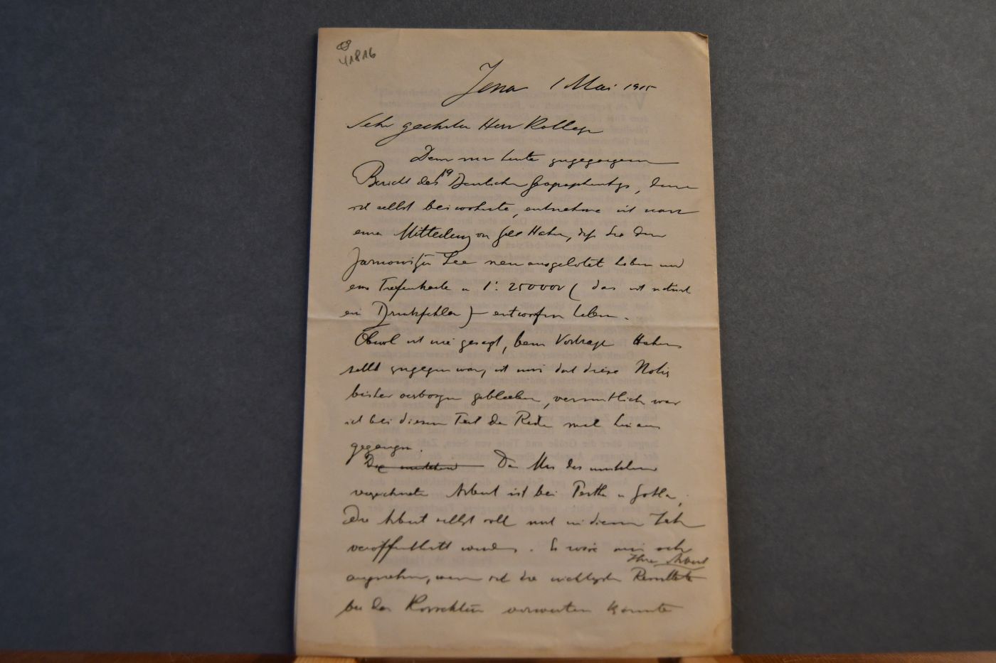 Handschriftliches Schreiben von Wilhelm Halbfaß, Hydrogeograph (1856-1951) vom 1. Mai 1915 an den Danziger Lehrer und Botaniker Konrad Lakowitz (1859-1938).
