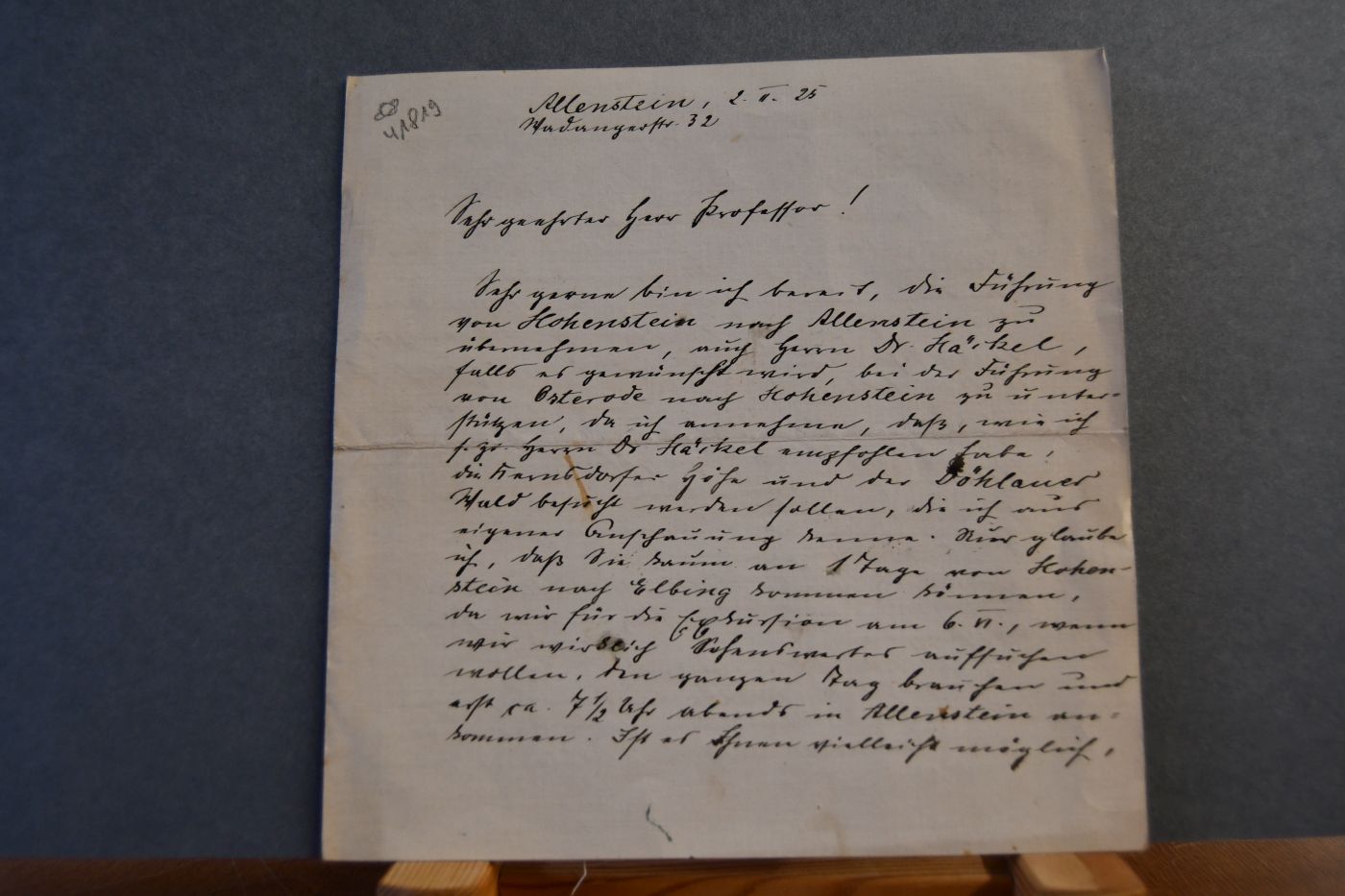 Handschriftliches Schreiben von Hugo Otto Gross, Botaniker (1888-1968) vom 2. Februar 1925 an den Danziger Lehrer und Botaniker Konrad Lakowitz (1859-1938).