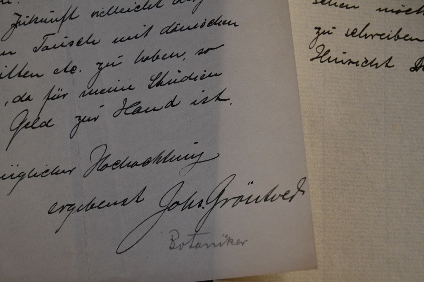Handschriftliches Schreiben von Johannes Gröntved, Botaniker (1882-1956) vom 22. Mai 1923 an den Danziger Lehrer und Botaniker Konrad Lakowitz (1859-1938). Beigegeben ein weiterer handschriftlicher Brief von J. Gröntved vom 28.4.1923.