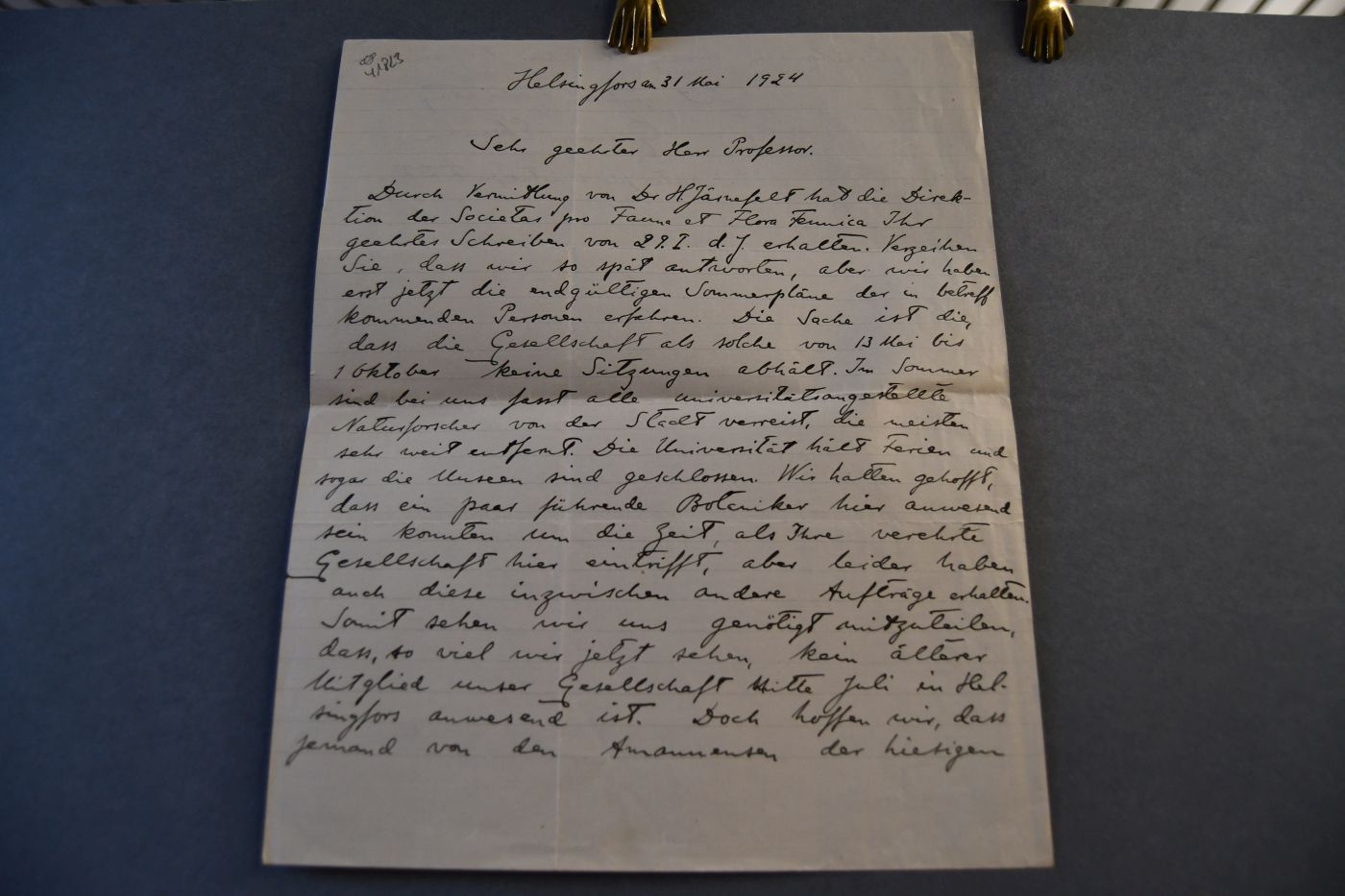 Handschriftliches Schreiben des finnischen Zoologen Gunnar Henrik Julius Ekman (1883-1937) vom 31. Mai 1924 an den Danziger Lehrer und Botaniker Konrad Lakowitz (1859-1938).