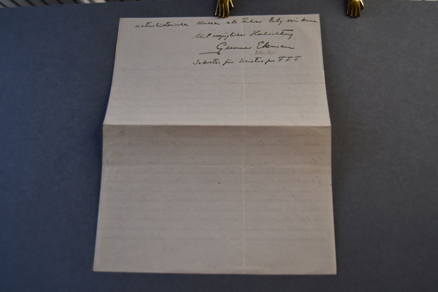 Handschriftliches Schreiben des finnischen Zoologen Gunnar Henrik Julius Ekman (1883-1937) vom 31. Mai 1924 an den Danziger Lehrer und Botaniker Konrad Lakowitz (1859-1938).