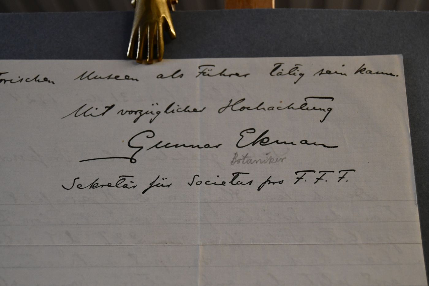 Handschriftliches Schreiben des finnischen Zoologen Gunnar Henrik Julius Ekman (1883-1937) vom 31. Mai 1924 an den Danziger Lehrer und Botaniker Konrad Lakowitz (1859-1938).