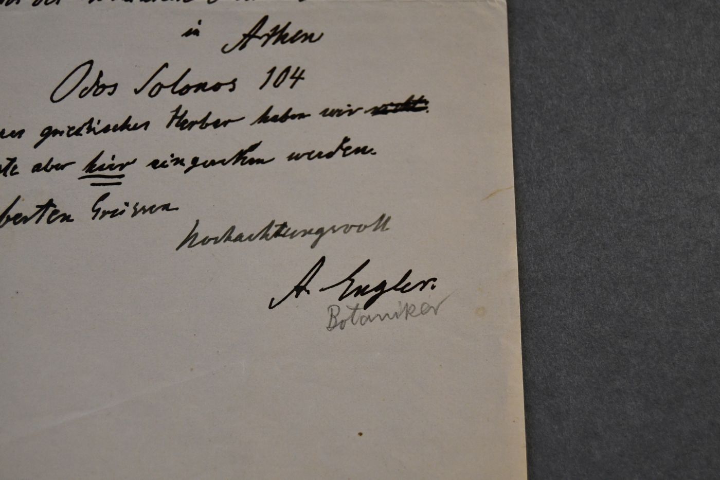 Handschriftliches Schreiben des deutschen Botanikers Alfred Engler (1844-1930) vom 11.November 1927 an den Danziger Lehrer und Botaniker Konrad Lakowitz (1859-1938).