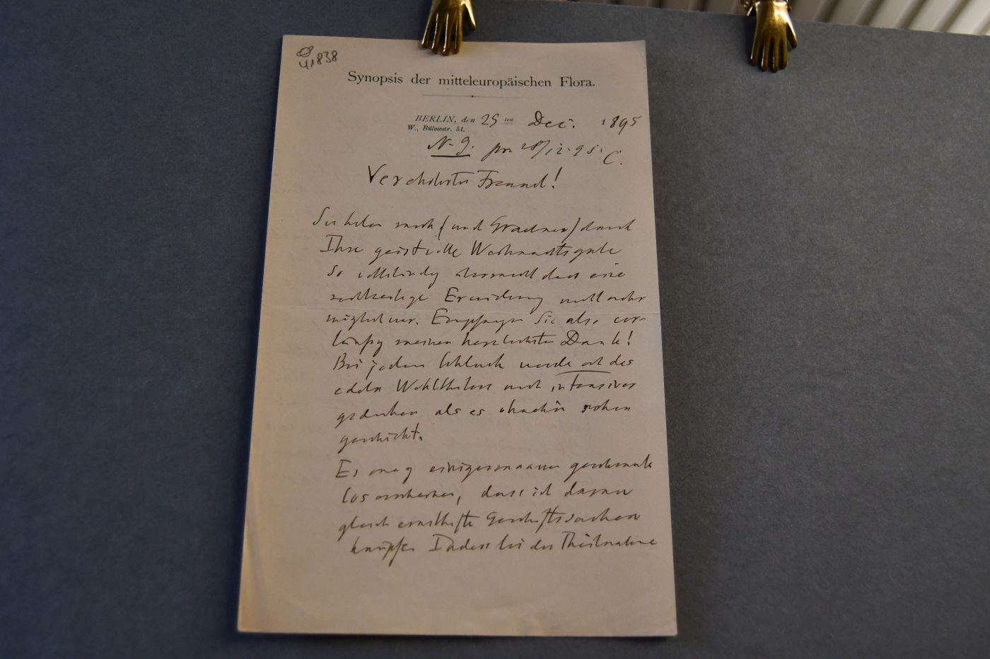 Handschriftlicher Brief des deutschen Botanikers Paul Friedrich August Ascherson (1834-1913) vom 29. Dezember 1895 an den Danziger Lehrer und Botaniker Konrad Lakowitz (1859-1938).