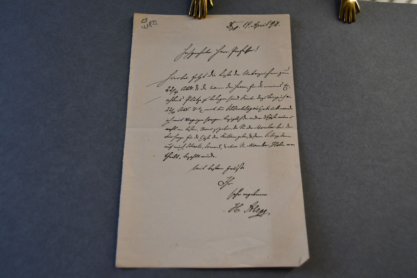Handschriftlicher Brief des deutschen Mediziners Georg Friedrich Heinrich Abegg (1826-1900) vom 19. April 1898 an den Danziger Lehrer und Botaniker Konrad Lakowitz (1859-1938).