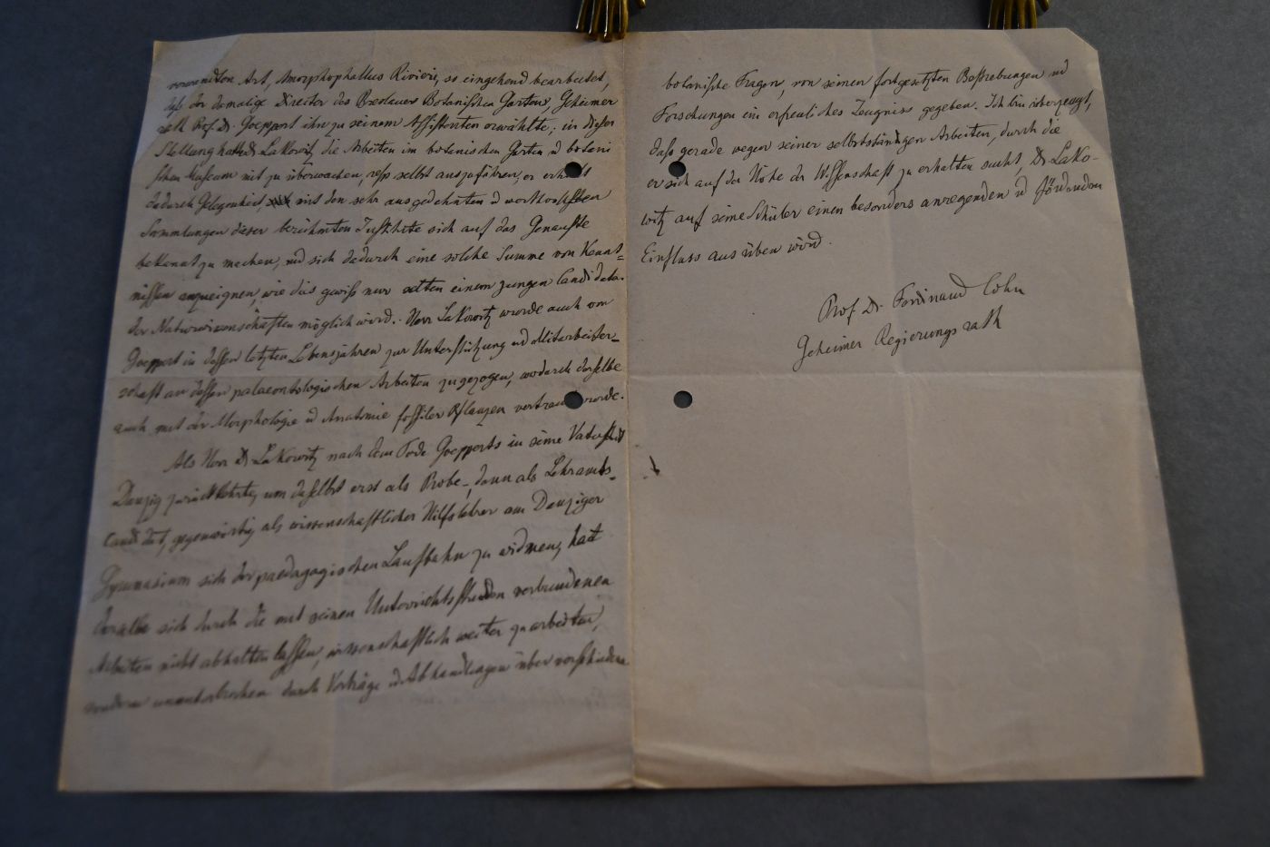 Handschriftlicher Brief deutschen Botanikers und Mikrobiologen Ferdinand Julius Cohn (1828-1898) an einen unbekanntenn Adressaten vom 2. Juli 1889.