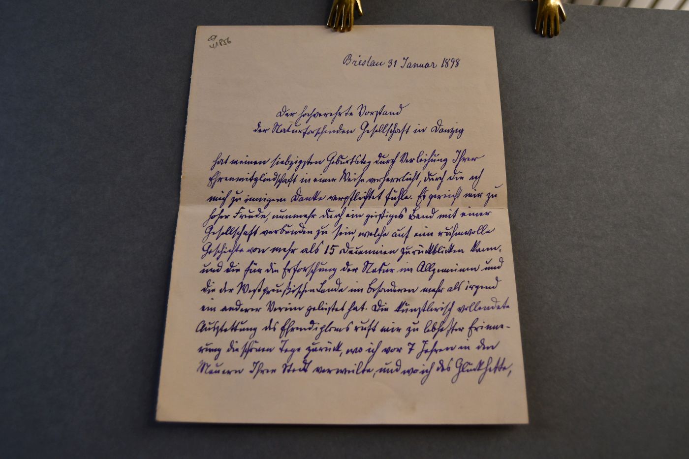 Handschriftlicher Brief deutschen Botanikers und Mikrobiologen Ferdinand Julius Cohn (1828-1898) an den Danziger Lehrer und Botaniker Konrad Lakowitz (1859-1945) vom 31. Januar 1898.