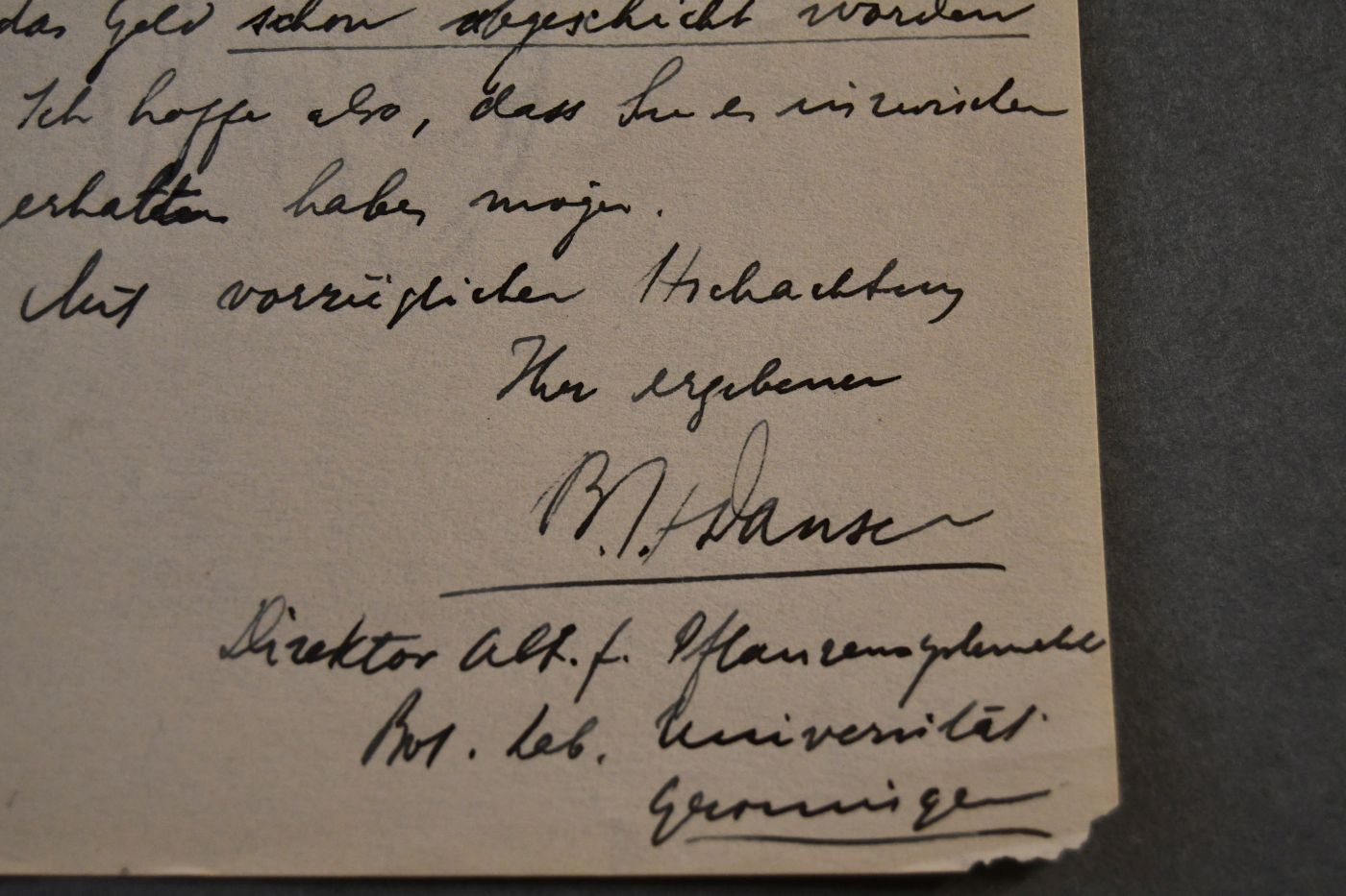 Handschriftlicher Brief des niederländischen Botanikers Benedictus Hubertus Danser (1891-1943) an den Danziger Lehrer und Botaniker Konrad Lakowitz (1859-1945) vom 8. Februar 1933.