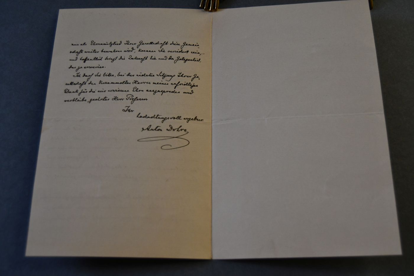 Handschriftlicher Brief des Zoologen Felix Anton Dohrn (1840-1909) an den deutschen Botaniker Hugo Wilhelm Conwentz (1855-1922) als Sekretär der Naturforschenden Gesellschaft Danzig vom 2. April 1897.