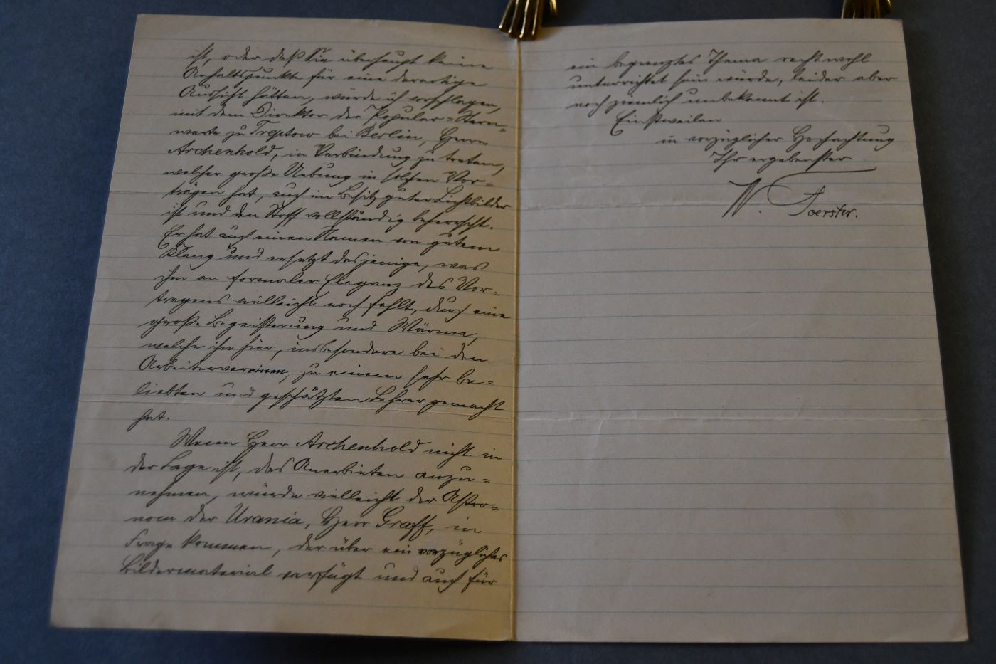 Handschriftliches Schreiben des deutschen Astronomen Wilhelm Julius Foerster (1832-1921) vom 6. November 1900 an den Danziger Lehrer und Botaniker Konrad Lakowitz (1859-1938).