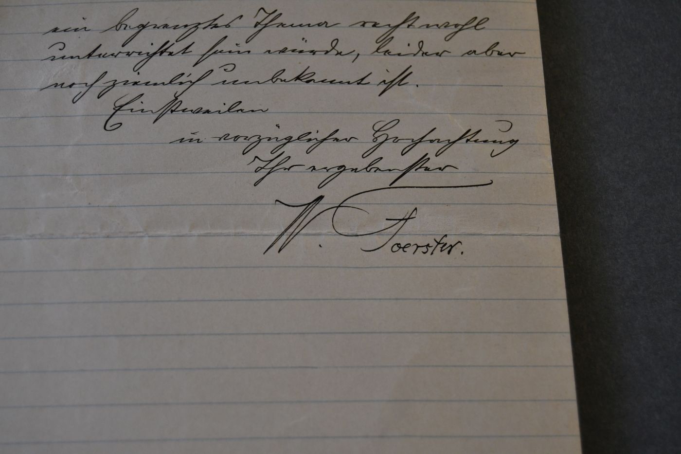 Handschriftliches Schreiben des deutschen Astronomen Wilhelm Julius Foerster (1832-1921) vom 6. November 1900 an den Danziger Lehrer und Botaniker Konrad Lakowitz (1859-1938).