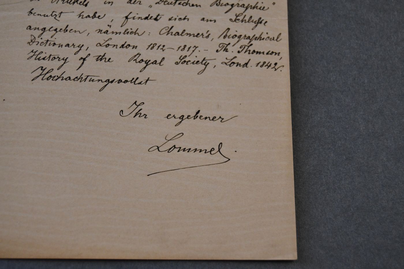 Handschriftlicher Brief des deutschen Physikers Eugen von Lommel (1837-1899) vom 20. Februar 1890 an den Danziger Lehrer und Botaniker Konrad Lakowitz (1859-1945).