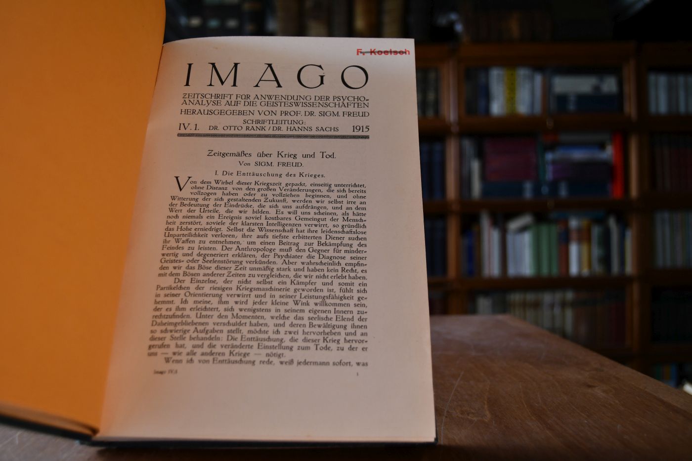 Imago. Zeitschrift für Anwendung der Psychoanalyse auf die Natur- und Geisteswissenschaften. Probeband Enthält die Hefte IV.1, 1915; II.1, 1913; VIII.1, 1922; VIII.3, 1922.