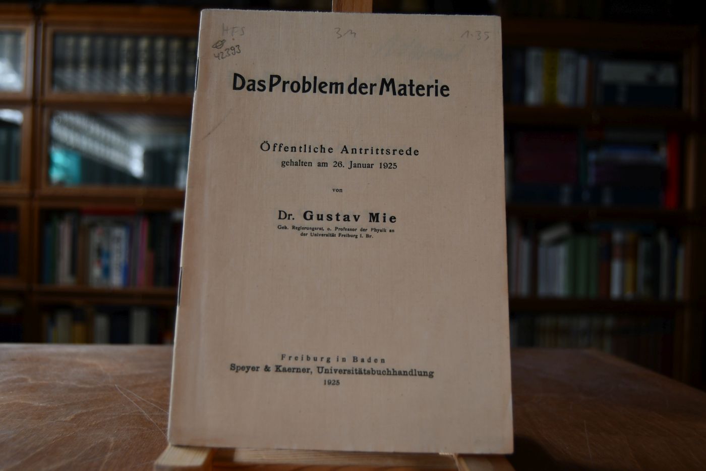 Das Problem der Materie. Öffentliche Antrittsrede gehalten am 26. Januar 1925.