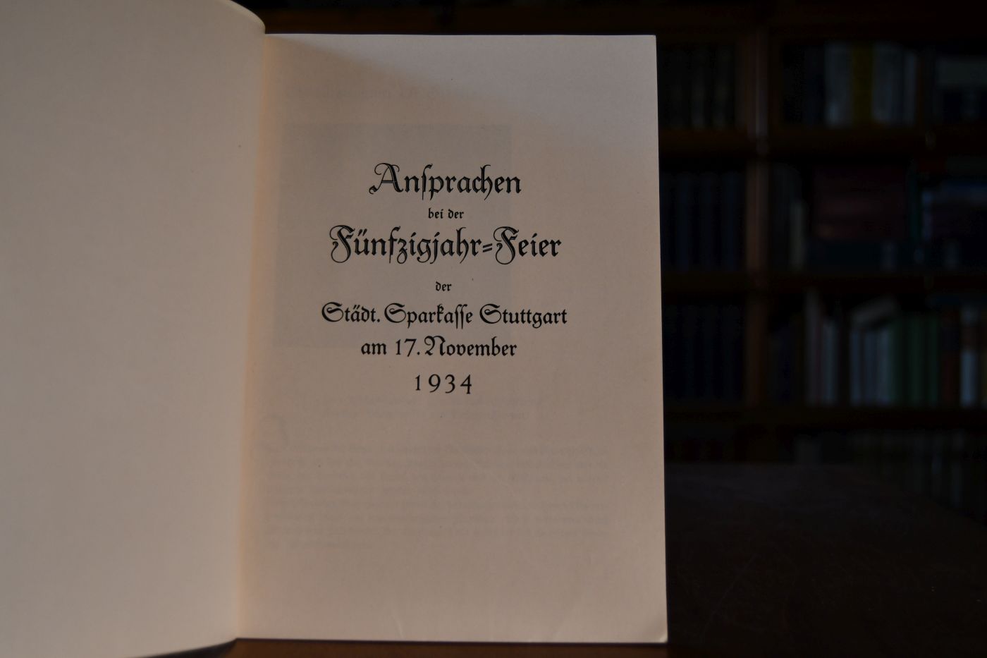 Ansprachen bei der Fünfzigjahr-Feier der Städt. Sparkasse Stuttgart am 17. November 1934.