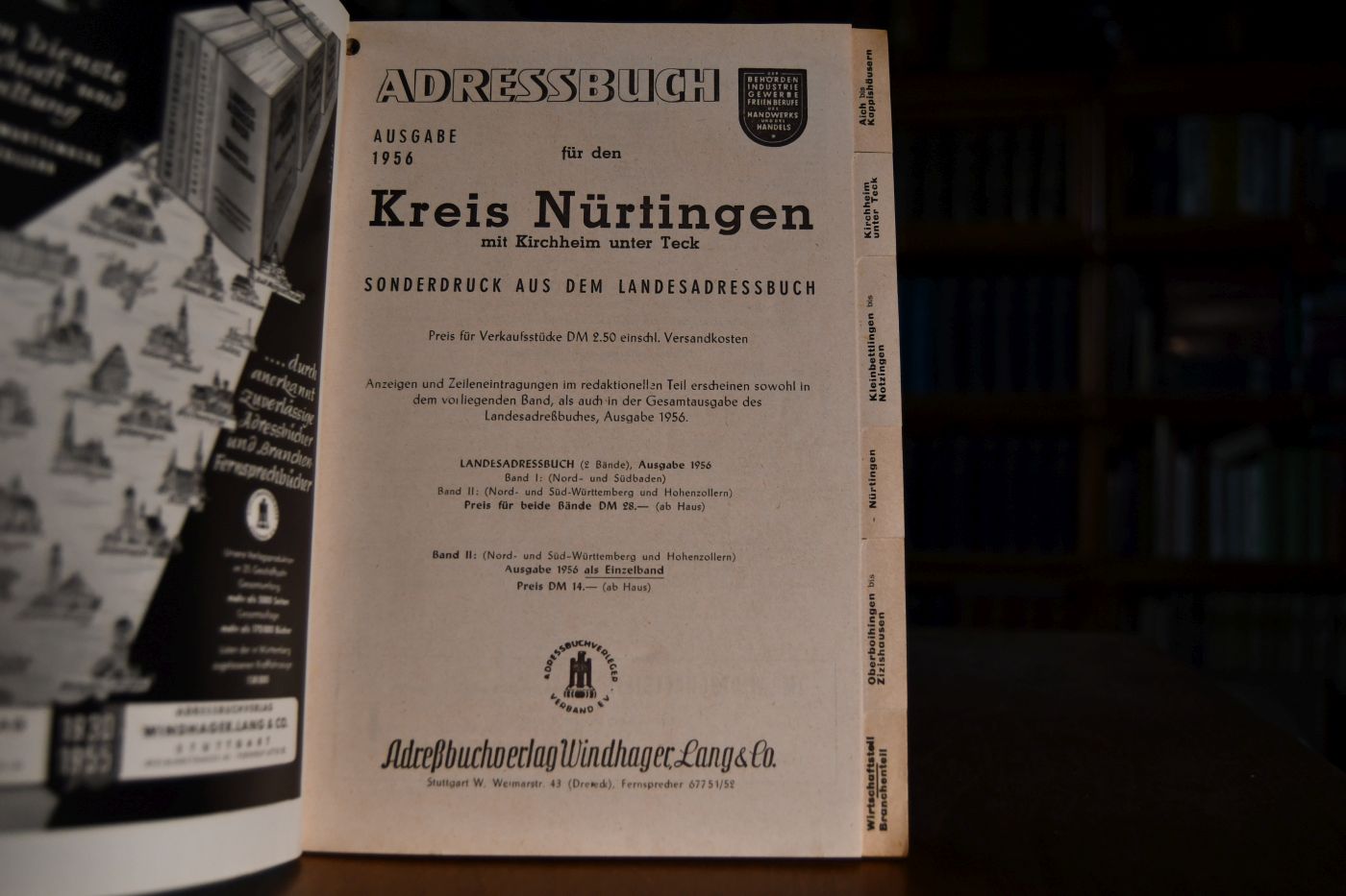 Adressbuch für den Kreis Nürtingen mit Kirchheim unter Teck. Ausgabe 1956.