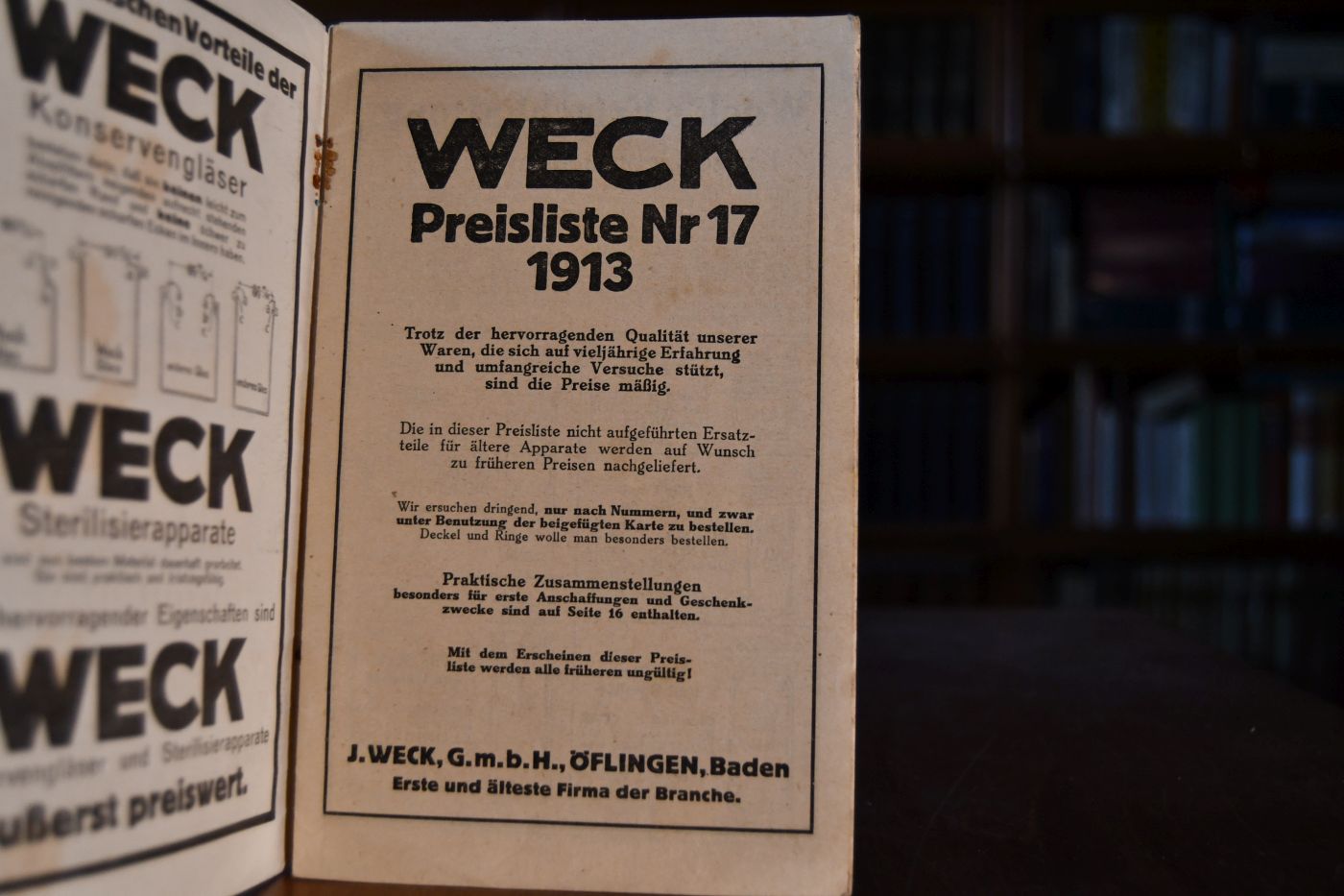 Weck Preisliste Nr 17, 1913.