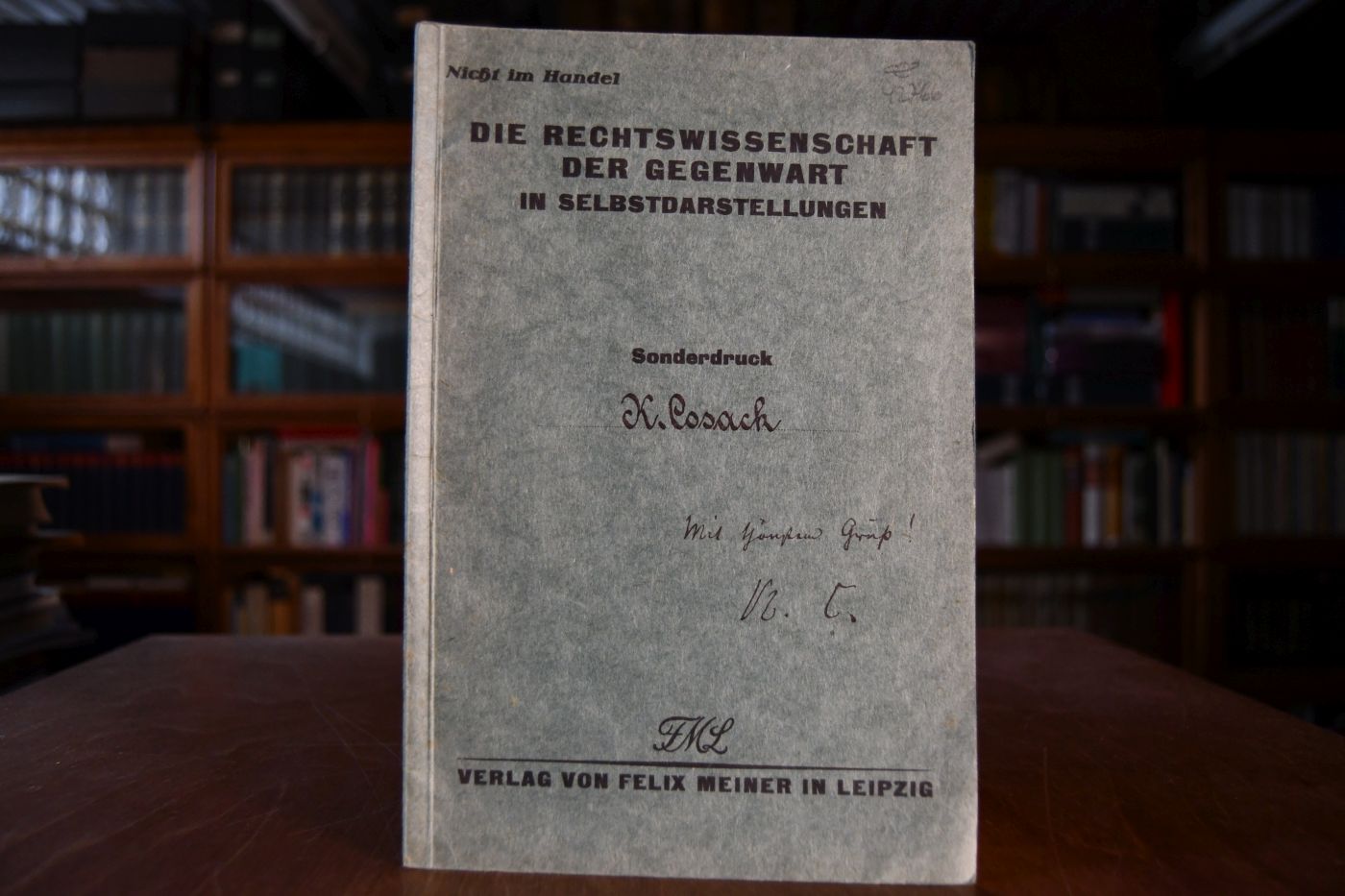 Sonderdruck Konrad Cosack aus Die Rechtswissenschaft der Gegenwart in Selbstdarstellungen.