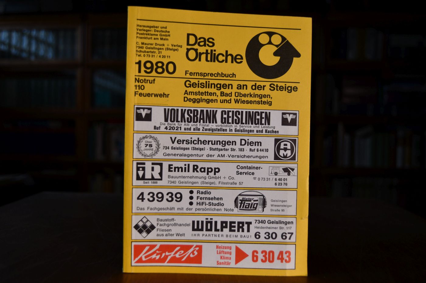 Örtliches Fernsprechbuch Geislingen an der Steige mit den Ortsnetzen Amstetten, Bad Überkingen, Deggingen und Wiesensteig.