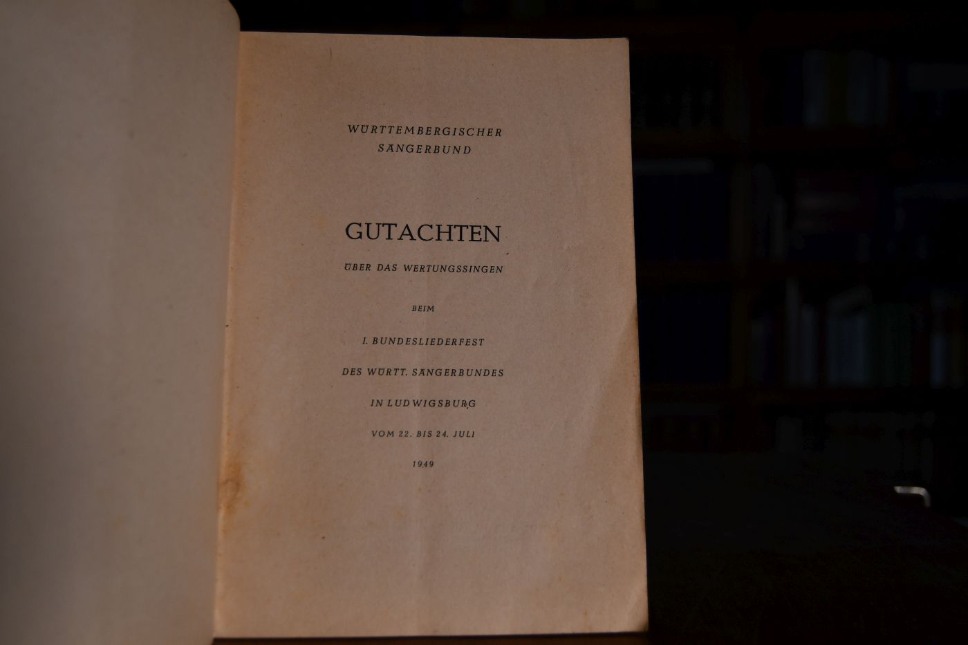 Württembergischer Sängerbund. Gutachten über das Wertungssingen beim 1. Bundesliederfest des Württ. Sängerbundes in Ludwigsburg vom 21. bis 24. Juli 1949.