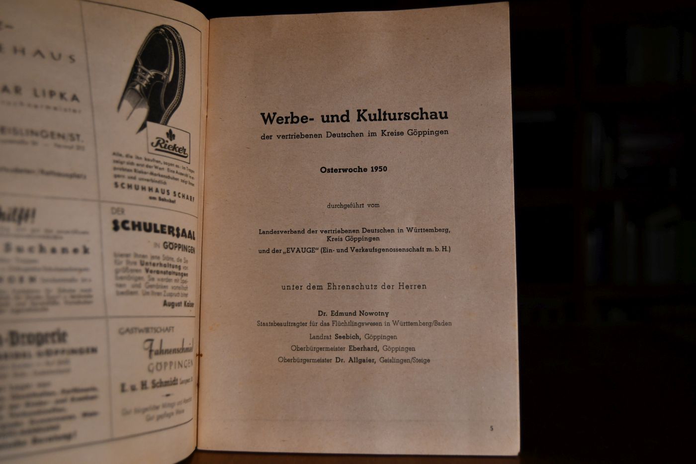 Werbe- und Kulturschau der vertriebenen Deutschen im Kreise Göppingen. Osterwoche 1950.