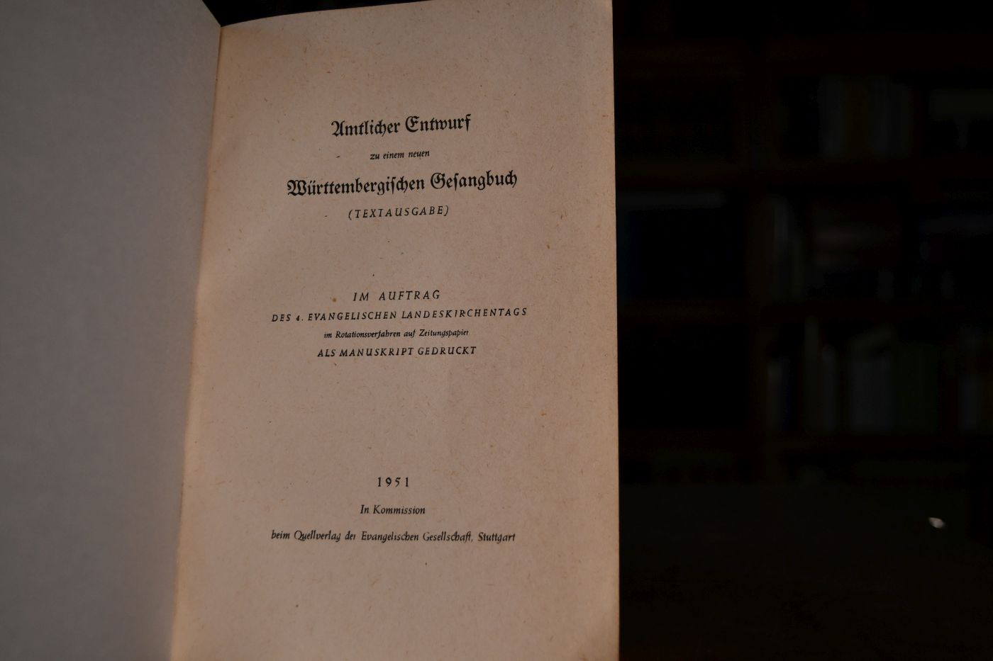 Amtlicher Entwurf zu einem neuen Württembergischen Gesangbuch (Textausgabe). Im Auftrag des 4. Evangelischen Landeskirchentags als Manuskript gedruckt.