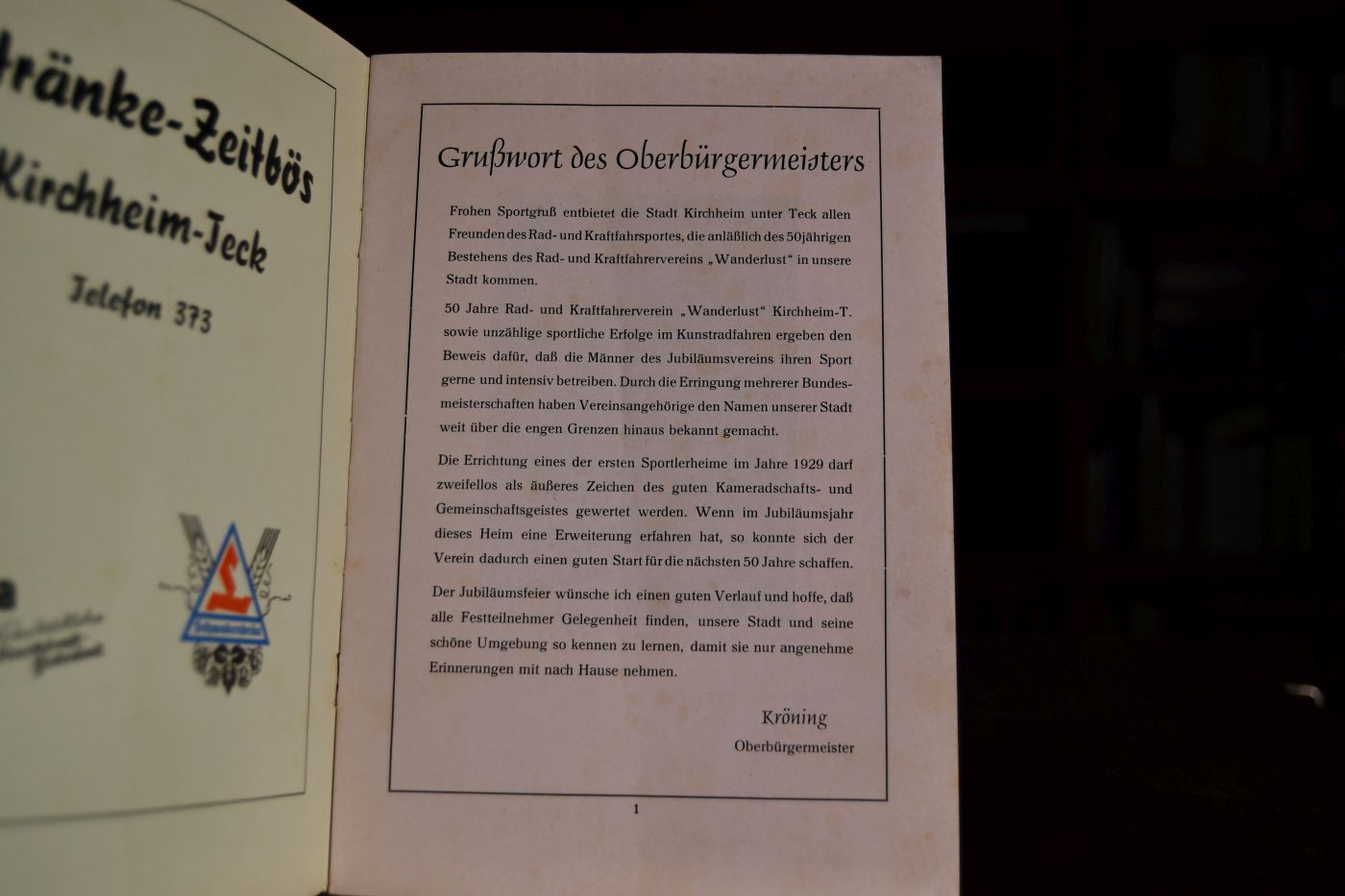 50 Jahre Rad- und Kraftfahrer-Verein "Wanderlust" e.V. Kirchheim-Teck 1907-1957.