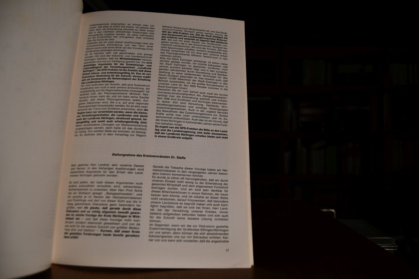 Stellungnahme zur Kreisreform. Auszug aus dem Wortprotokoll über die öffentliche Sitzung des Kreistags des Landkreises Nürtingen am 12. Mai 1970 im Festsaal der Stadthalle Nürtingen.