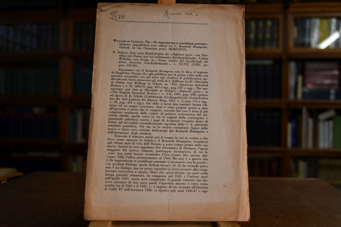 Buchbesprechung a) William of Ockham, The "De imperatorum et pontificum potestate", Oxford, Clarendon Press, 1927. b) R. Scholz, Zwei neue Handschriften des "Defensor pacis" von Marsiliuzs von Padua und ein unbekannter Kirchenpolitischer Traktat Wilhelms von Occam, Neues Archiv der Gesellschaft für ältere deutsche Geschichtskunde, Bd. XLVII, 1928, S. 559-566.