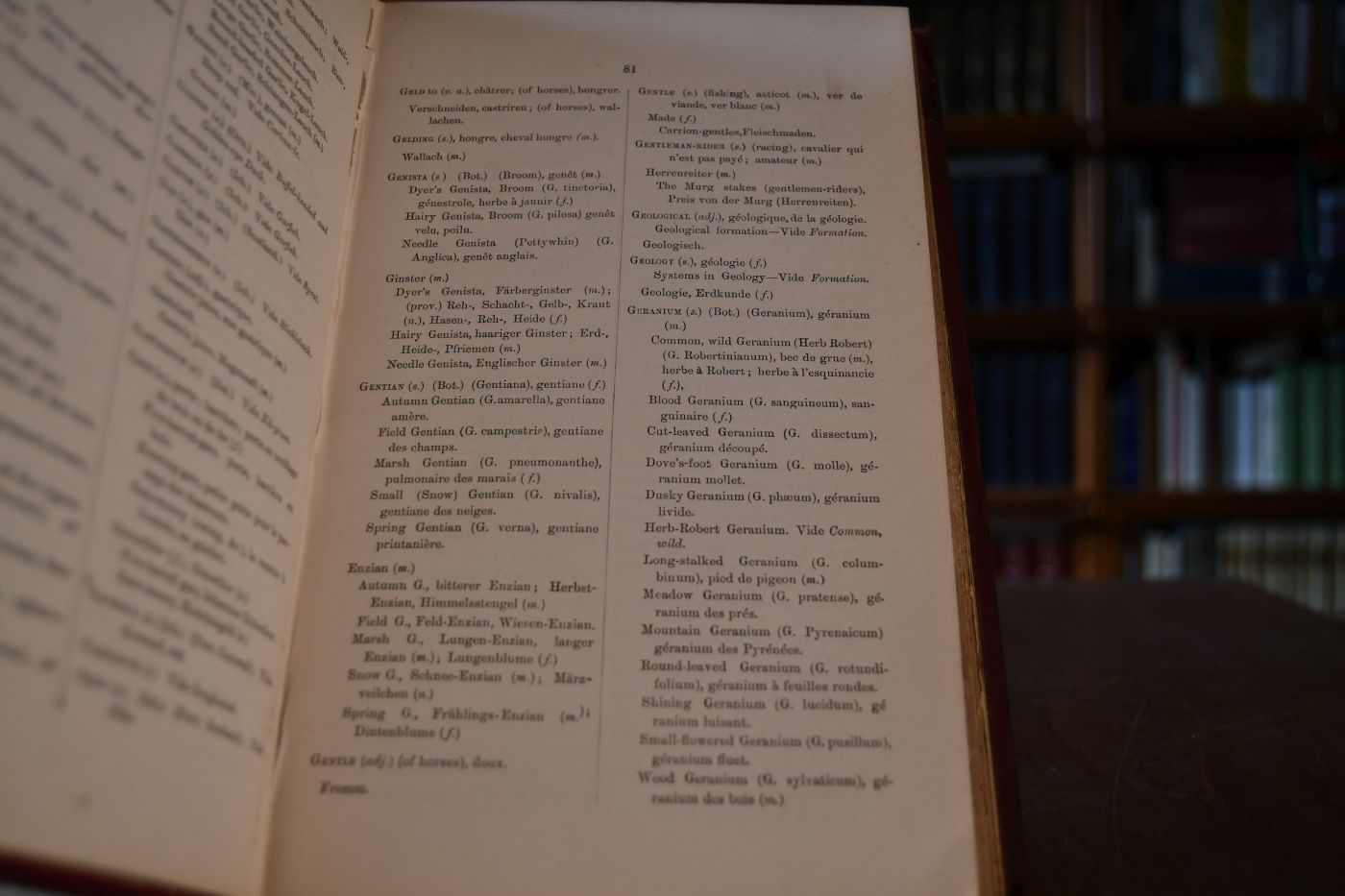 Internationales Wörterbuch, für Naturfreunde und Jäger, englisch, französisch, deutsch. Enthaltend alle bei der Jagd, Fischerei, dem Pferderennen, sämmtlichen Spielen, so wie bei den gesammten Naturwissenschaften vorkommenden technischen Ausdrücke.