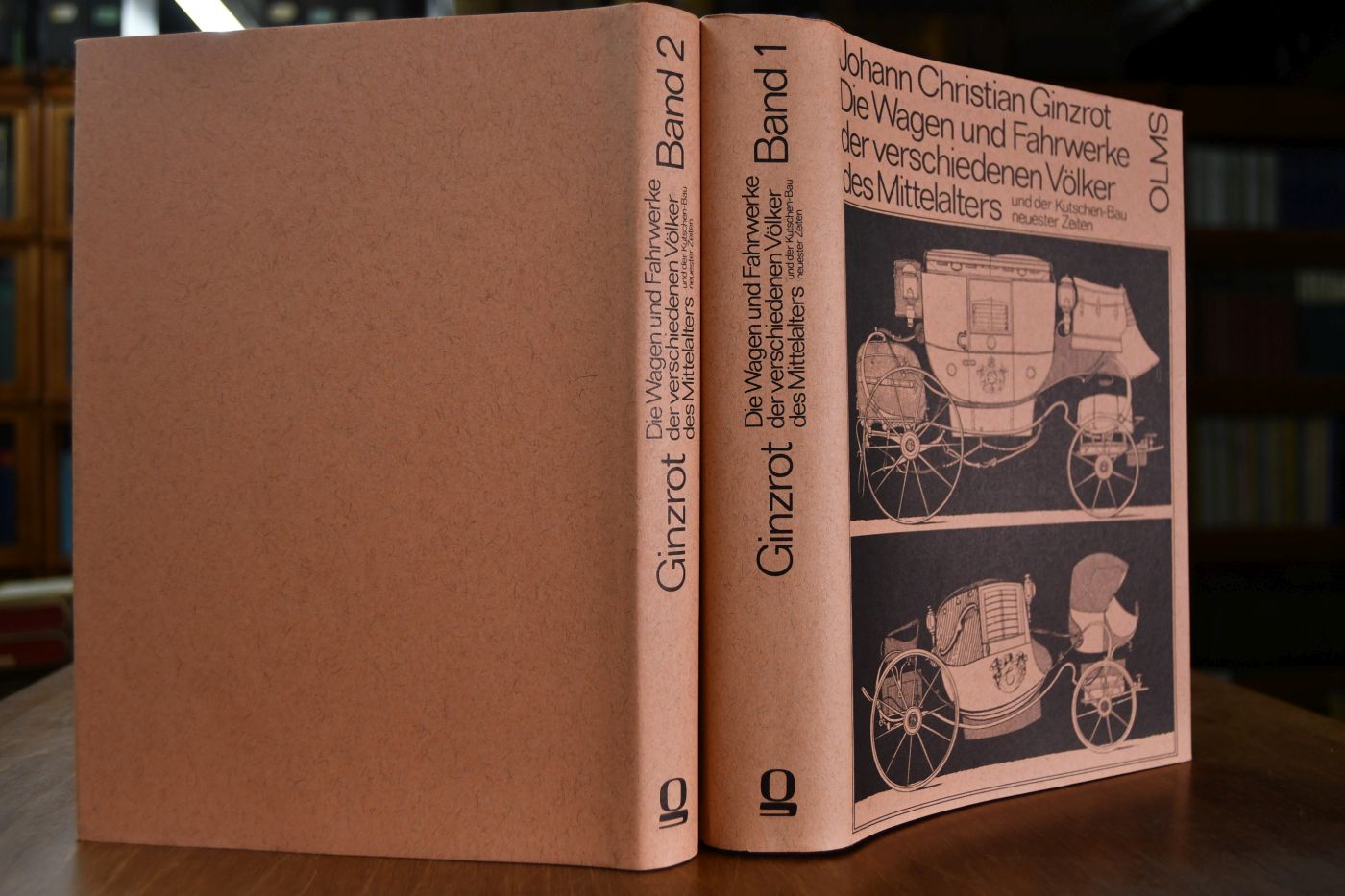 Die Wagen und Fahrwerke der verschiedenen Völker des Mittelalters und der Kutschen-Bau neuester Zeiten nebst der Bespannung, Zäumung und Verzierung ihrer Zug-, Reit- und Last-Thiere. Teil 1 + 2. Textband + Tafelband.