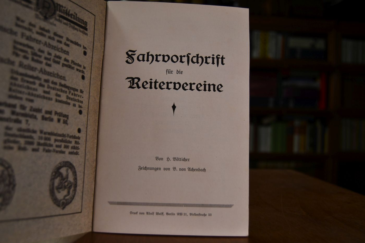 Fahrvorschrift für die Reitervereine.