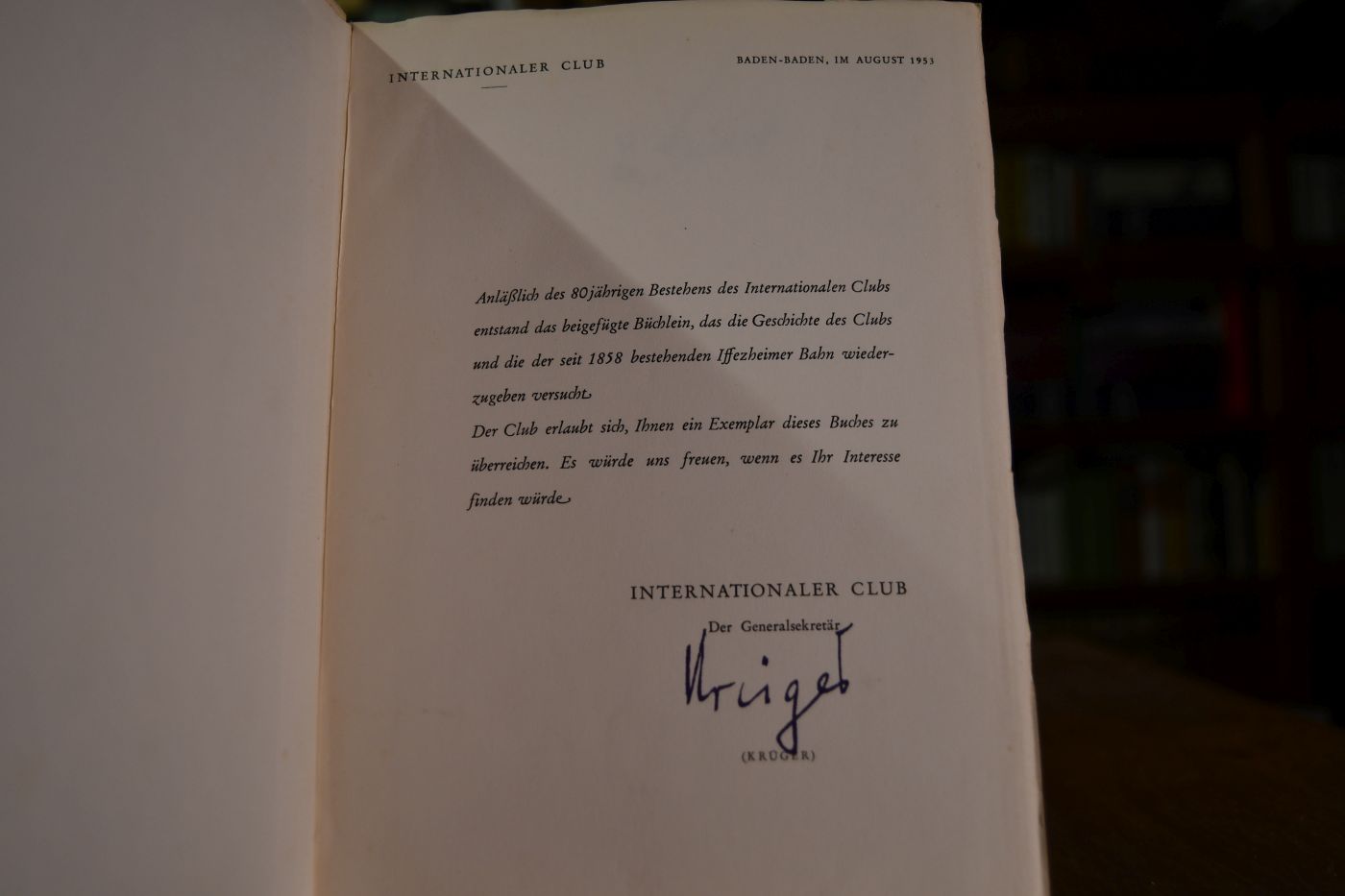 Das Rennen in Iffezheim seit 1858 und 80 Jahre Rennen des Internationalen Clubs 1873-1953.