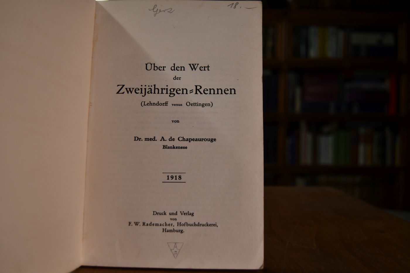 Über den Wert der Zweijährigen-Rennen (Lehndorff versus Oettingen).