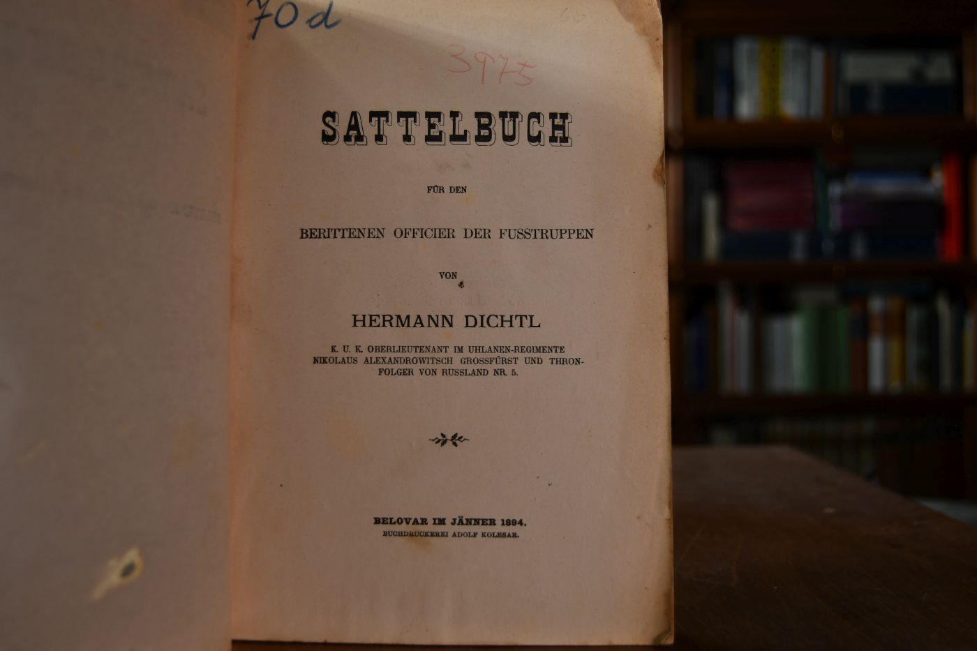 Sattelbuch für den berittenen Offizier der Fusstruppen.