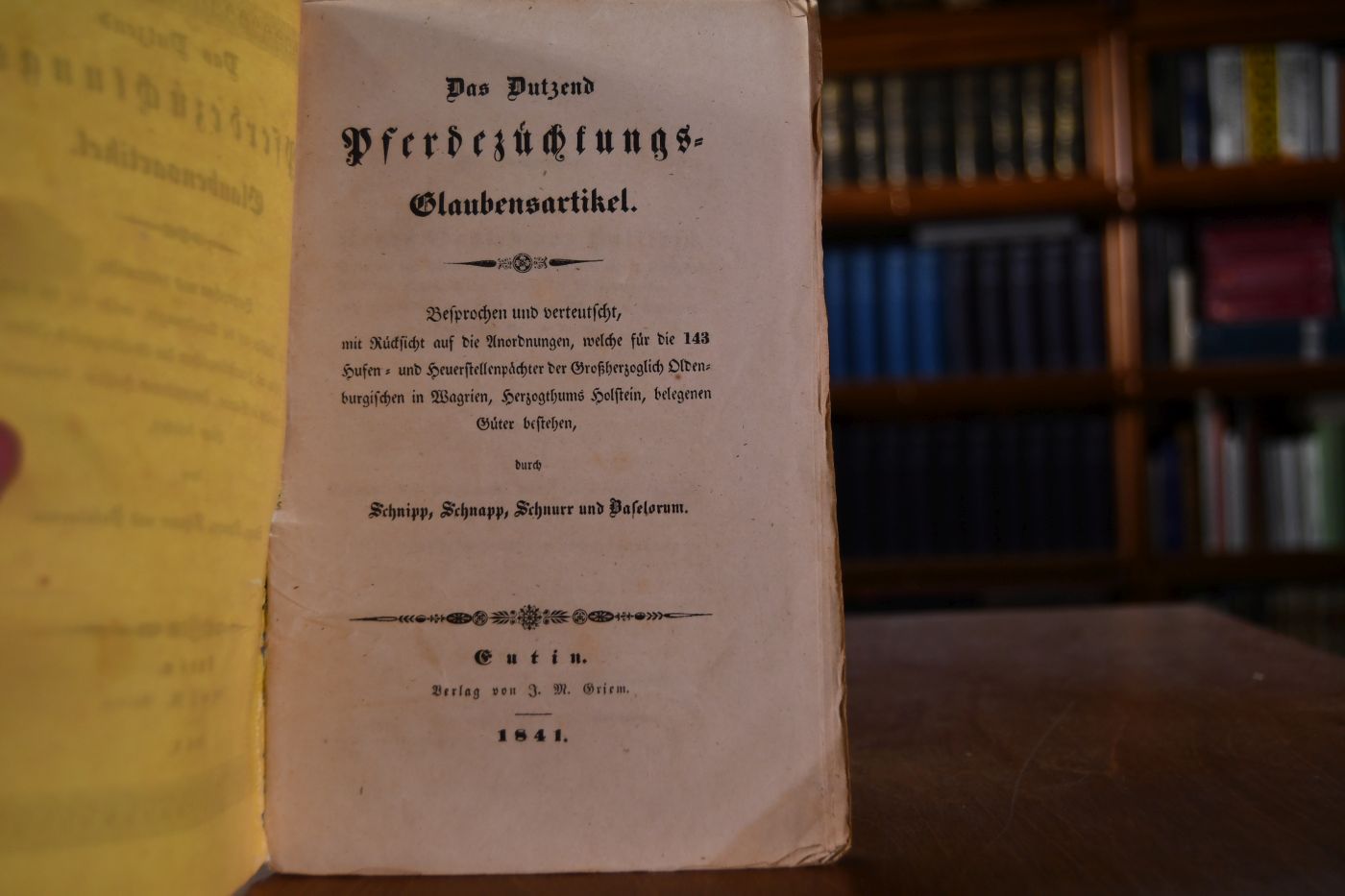 Das Dutzend Pferdezüchtungs-Glaubensartikel besprochen und verteutscht, mit Rücksicht auf die Anordnungen, welche für die 143 Hufen- und Heuerstellenpächter der Großherzoglich Oldenburgischen in Wagrien, Herzogthums Holstein, belegenen Güter bestehen, durch Schnipp, Schnapp, Schnurr und Baselorum.