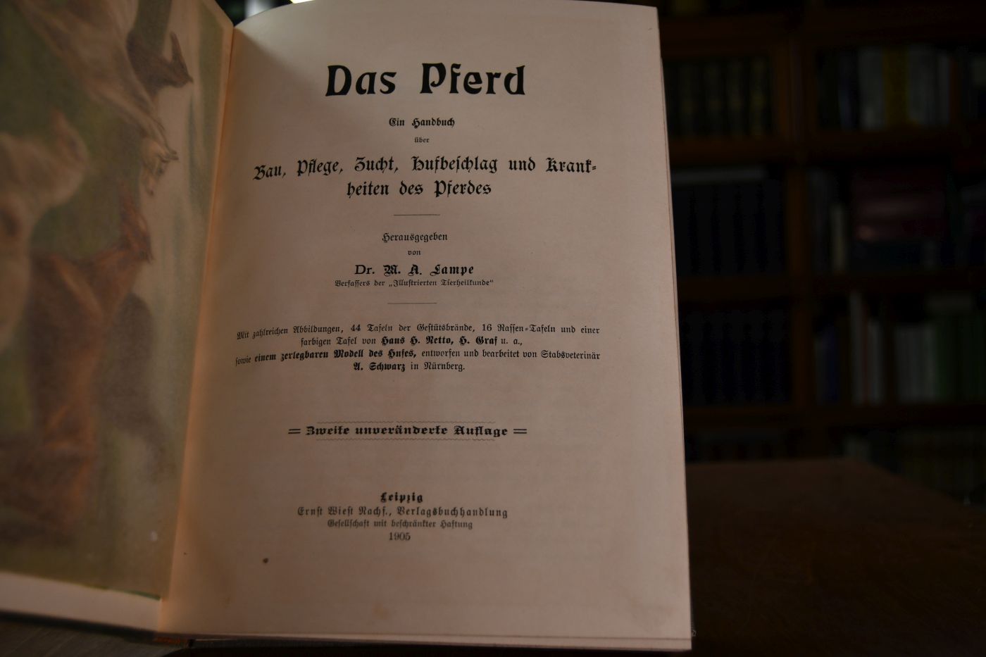 Das Pferd. Ein Handbuch über Bau, Pflege, Zucht, Hufbeschlag und Krankheiten des Pferdes.