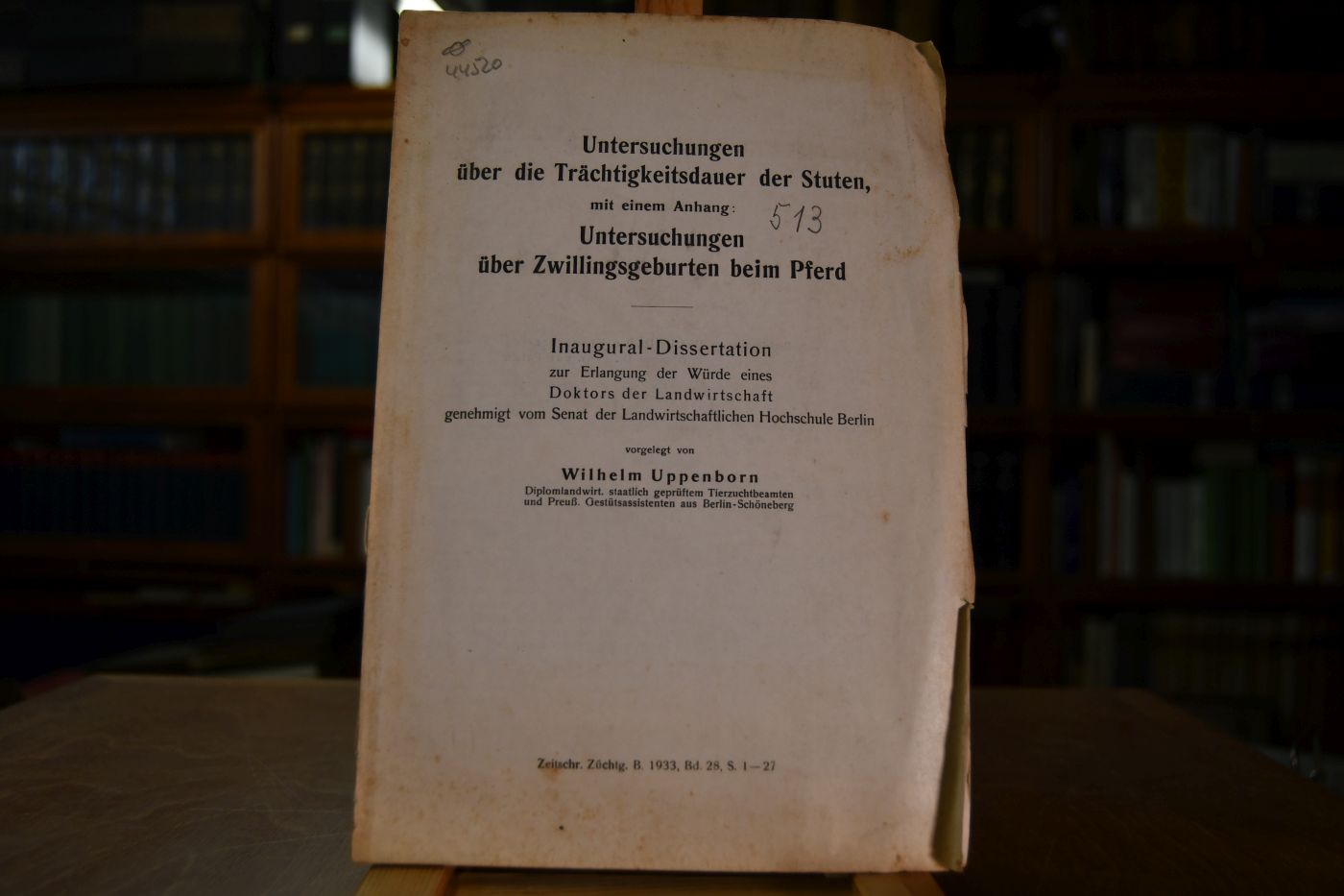 Untersuchungen über die Trächtigkeitsdauer der Stuten, mit einem Anhang Untersuchungen über Zwillingsgeburten beim Pferd.