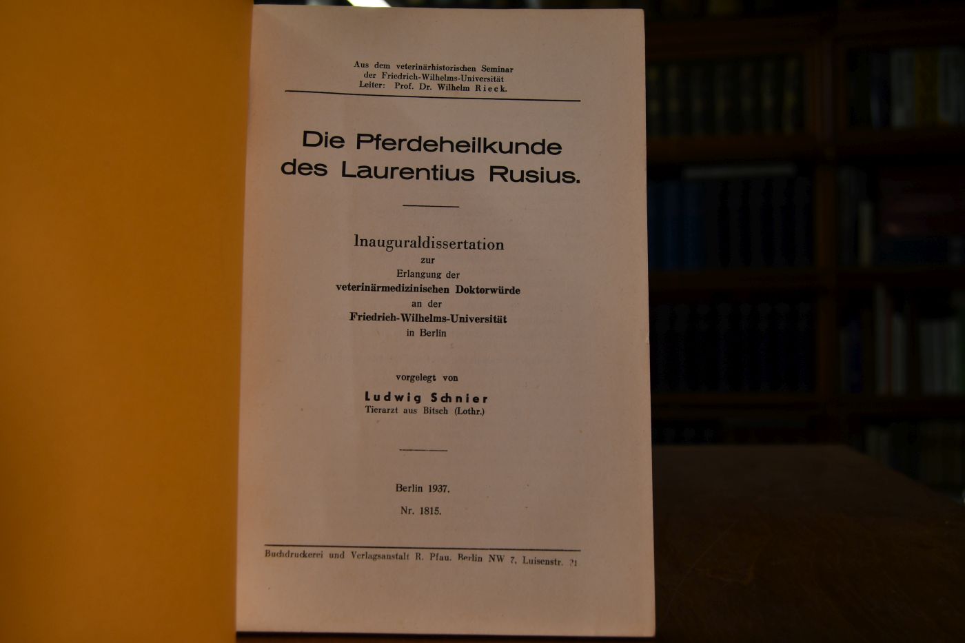 Die Pferdeheilkunde des Laurentius Rusius.