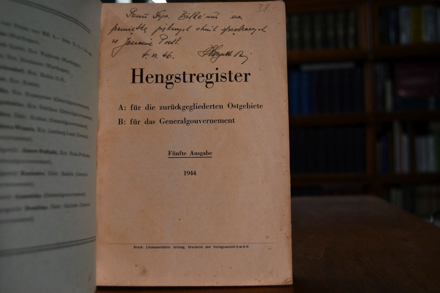 Hengstregister A für die zurückgegliederten Ostgebiete B für das Generalgouvernement. Fünfte Ausgabe.