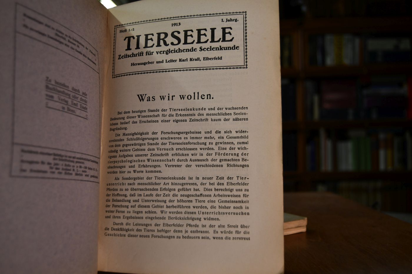 Tierseele. Zeitschrift für vergleichende Seelenkunde I. Jahrgang, Heft 1-4 in 3 Heften.