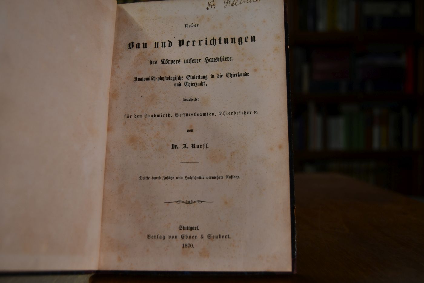 Ueber Bau und Verrichtungen des Körpers unserer Hausthiere. Anatomisch-physiologische Einleitung in die Thierkunde und Thierzucht bearbeitet für den landwirth. Gestütsbeamten, Thierbesitzer etc.