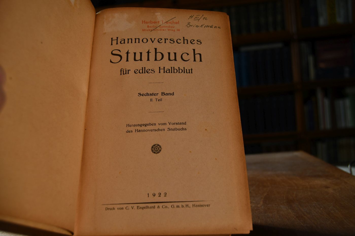 Hannoversches Stutbuch für edles Halbblut. 6. Band II. Teil.