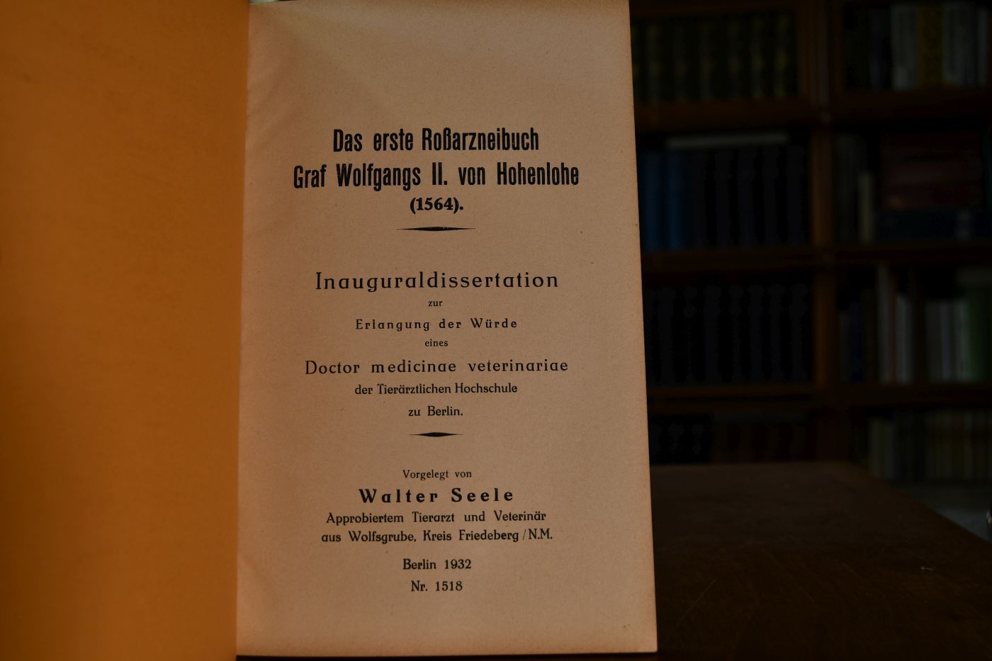 Das erste Roßarzneibuch Graf Wolfgangs II. von Hohenlohe (1564).