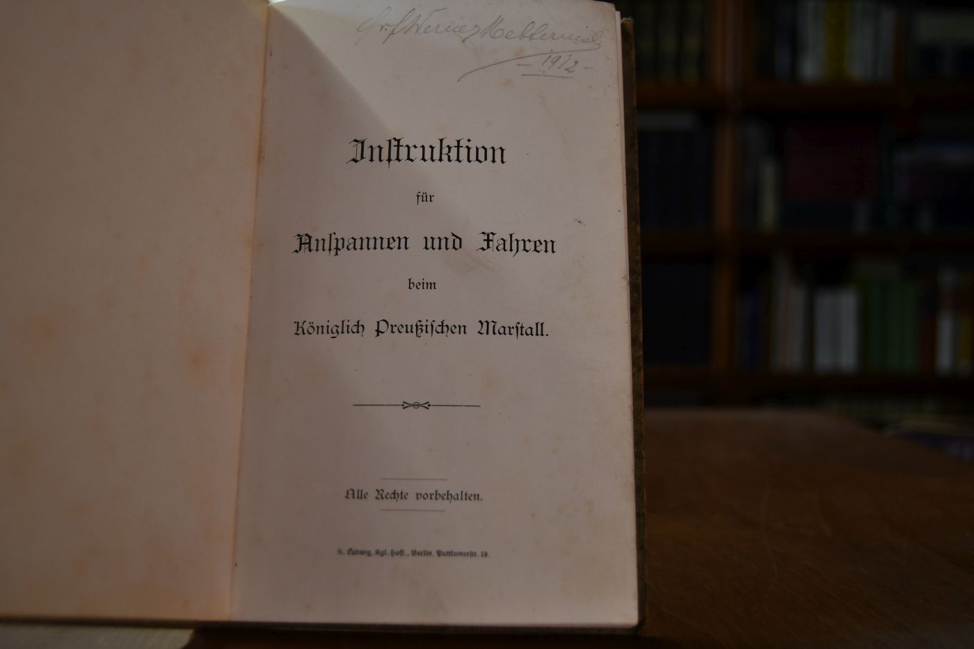 Instruktion für Anspannen und Fahren beim Königlich Preußischen Marstall.