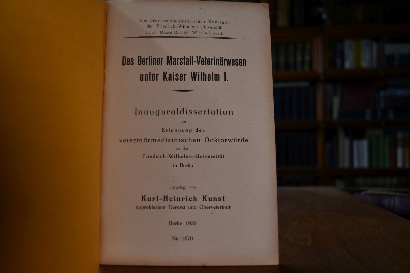 Das Berliner Marstall-Veterinärwesen unter Kaiser Wilhelm I.